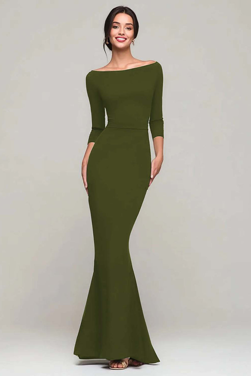 Load image into Gallery viewer, Black Mermaid Boat Neck Maxi Formal Dress with Sleeves