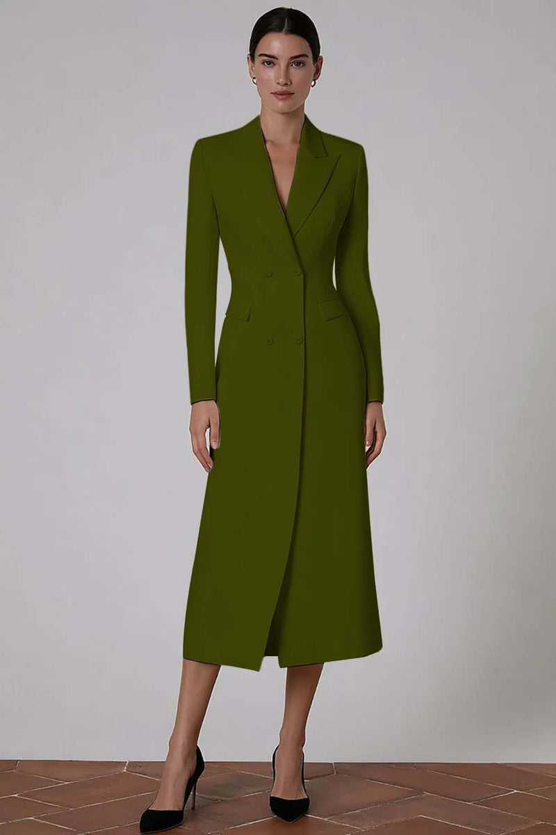 Load image into Gallery viewer, Ivory Peak Lapel Double Breasted Midi Blazer Dress