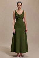 Load image into Gallery viewer, Simple Red Satin Cowl Neck A Line Long Formal Dress