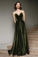 Load image into Gallery viewer, Burgundy Velvet A Line Sweetheart Long Formal Dress