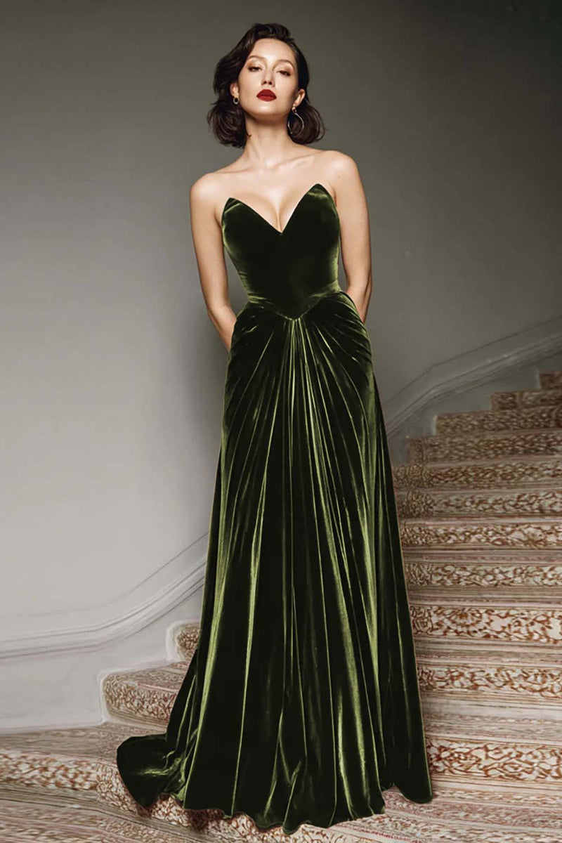 Load image into Gallery viewer, Burgundy Velvet A Line Sweetheart Long Formal Dress