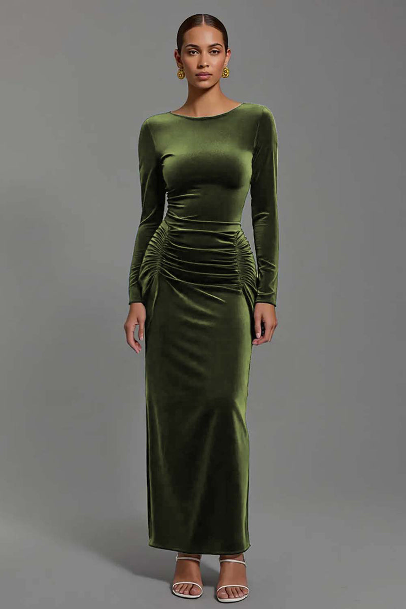 Load image into Gallery viewer, Navy Velvet Sheath Boat Neck Long Holiday Party Dress with Sleeves