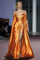Load image into Gallery viewer, Metallic Golden Cold Shoulder Maxi Gala Dress with Slit