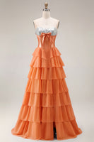 Load image into Gallery viewer, Pink Ruffled Sequin Long Corset Prom Dress with Bow