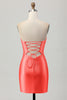 Load image into Gallery viewer, Sparkly Fuchsia Sweetheart Tight Short Beaded Prom Dress with Keyholes