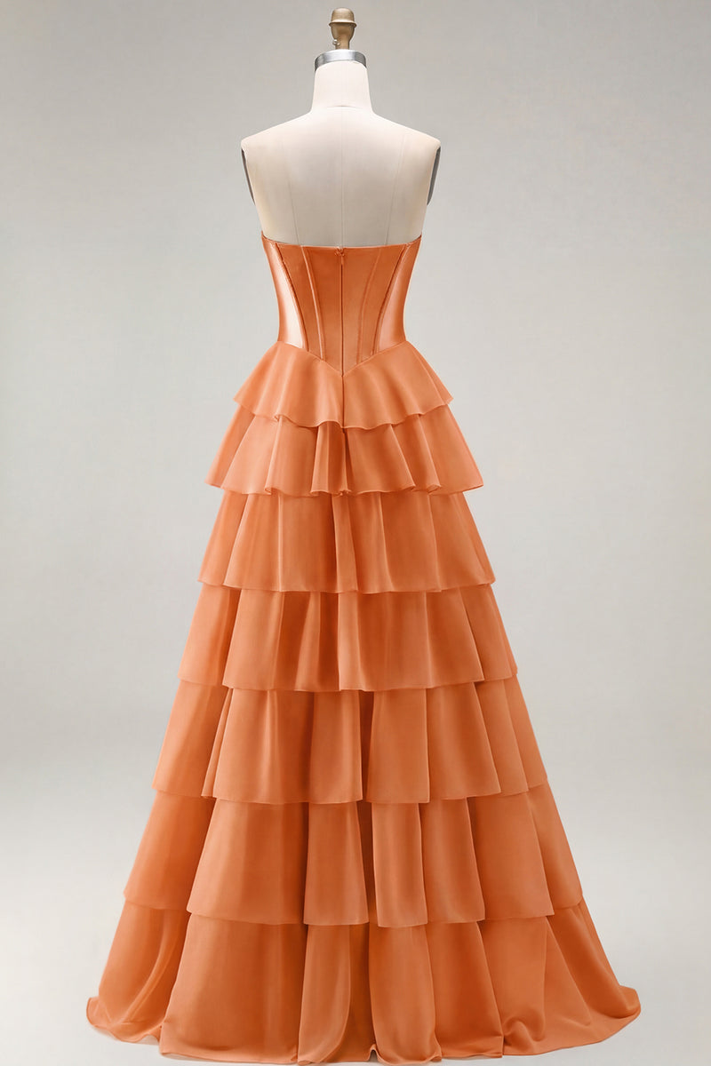 Load image into Gallery viewer, Pink Ruffled Sequin Long Corset Prom Dress with Bow