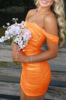 Load image into Gallery viewer, Red Bodycon Off the Shoulder Ruched Short Prom Dress