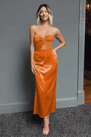 Load image into Gallery viewer, Dark Green Sheath Satin Sweetheart Long Formal Dress