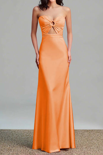 Pink Satin Sheath Sweetheart Cut Out Maxi Formal Dress