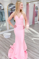 Load image into Gallery viewer, Navy Mermaid Spaghetti Straps Lace-Up Back Long Prom Dress