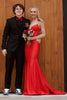 Load image into Gallery viewer, Navy Mermaid Spaghetti Straps Lace-Up Back Long Prom Dress