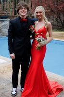 Load image into Gallery viewer, Navy Mermaid Spaghetti Straps Lace-Up Back Long Prom Dress