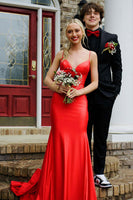 Load image into Gallery viewer, Navy Mermaid Spaghetti Straps Lace-Up Back Long Prom Dress