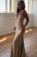 Load image into Gallery viewer, Navy Mermaid Spaghetti Straps Lace-Up Back Long Prom Dress