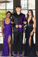 Load image into Gallery viewer, Sparkly Red Mermaid Halter Beaded Appliques Corset Long Prom Dress with Slit