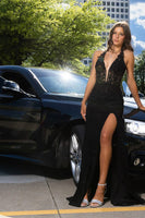 Load image into Gallery viewer, Sparkly Red Mermaid Halter Beaded Appliques Corset Long Prom Dress with Slit