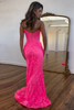 Load image into Gallery viewer, Sparkly Hot Pink Mermaid Strapless Beaded Lace Corset Long Prom Dress with Slit