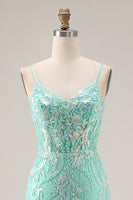 Load image into Gallery viewer, Sparkly Floral Mint Green Lace Mermaid Long Prom Dress