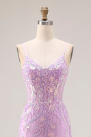 Load image into Gallery viewer, Sparkly Purple Lace Mermaid Floral Long Prom Dress