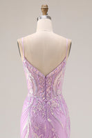 Load image into Gallery viewer, Sparkly Purple Lace Mermaid Floral Long Prom Dress