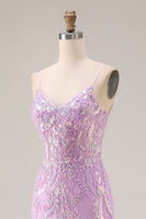 Load image into Gallery viewer, Sparkly Purple Lace Mermaid Floral Long Prom Dress