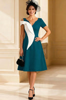 Load image into Gallery viewer, Black and White A Line V Neck Midi Mother of the Bride Dress