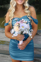 Load image into Gallery viewer, Red Bodycon Off the Shoulder Ruched Short Prom Dress