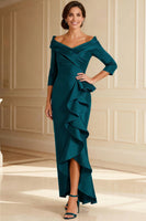 Load image into Gallery viewer, Chocolate Off the Shoulder High Low Ruffled Mother of the Bride Dress with Sleeves