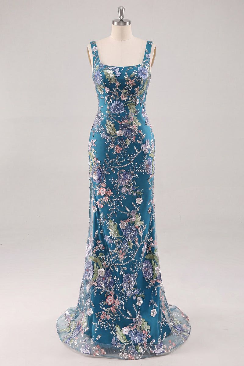 Load image into Gallery viewer, Sparkly Pink Long Mermaid Floral Beaded Formal Dress