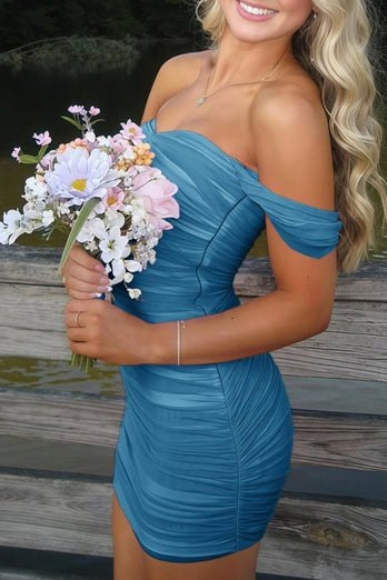 Red Bodycon Off the Shoulder Ruched Short Prom Dress