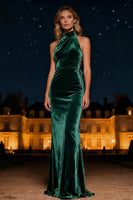 Load image into Gallery viewer, Purple Halter Neck Mermaid Long Velvet Holiday Party Dress