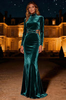 Load image into Gallery viewer, Purple Mermaid High Neck Long Velvet Holiday Party Dress