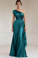 Load image into Gallery viewer, Peacock Sheath Satin One Shoulder Long Formal Dress