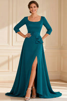 Load image into Gallery viewer, Dark Green A Line Round Neck Long Mother of the Bride Dress with Slit