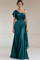 Load image into Gallery viewer, Queendancer UK Women Peacock Satin Sheath Maxi Formal Dress Ruched Ruffled Asymetrical Mother of the Bride Dress