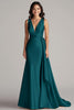 Load image into Gallery viewer, Peacock Mermaid Deep V-Neck Maxi Satin Formal Dress