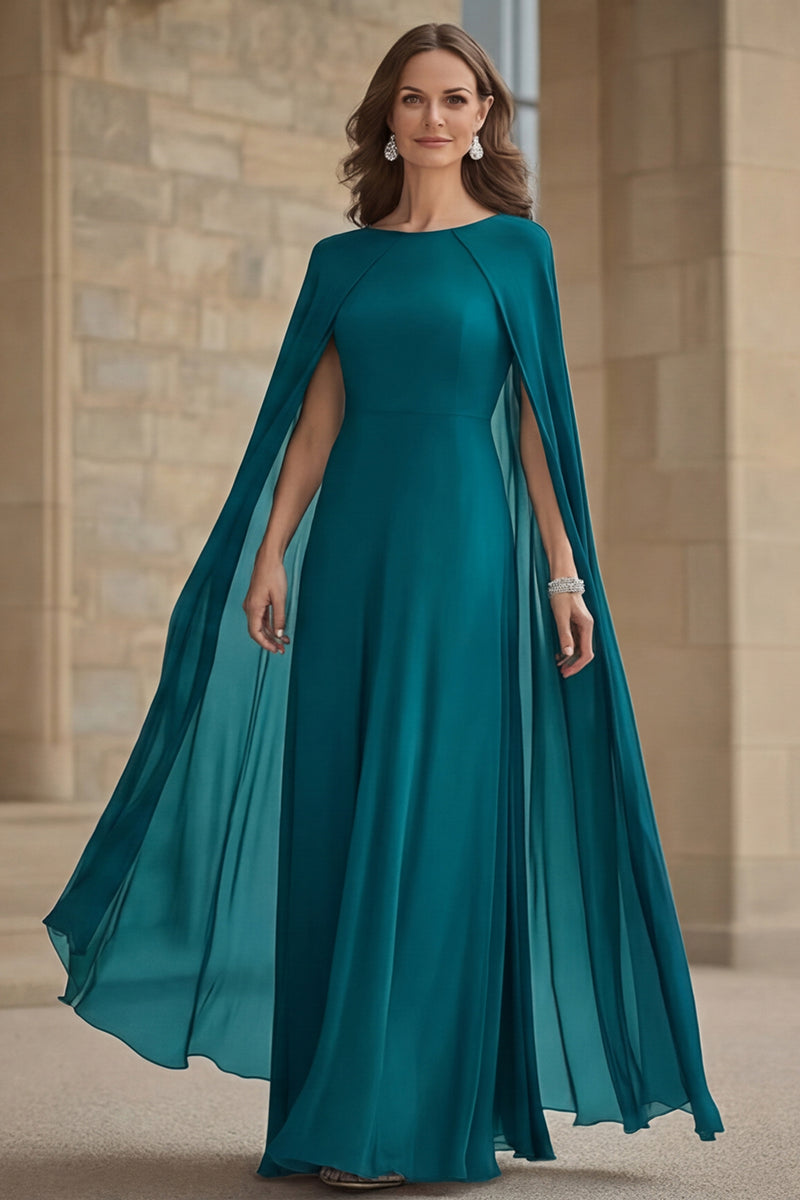 Load image into Gallery viewer, Navy Scoop Neck Chiffon Mother of the Bride Dress with Cape
