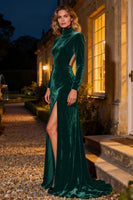 Load image into Gallery viewer, Navy Velvet Mermaid Long Holiday Party Dress with Slit