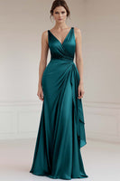 Load image into Gallery viewer, Peacock Sheath Satin Sleeveless Maxi Formal Dress