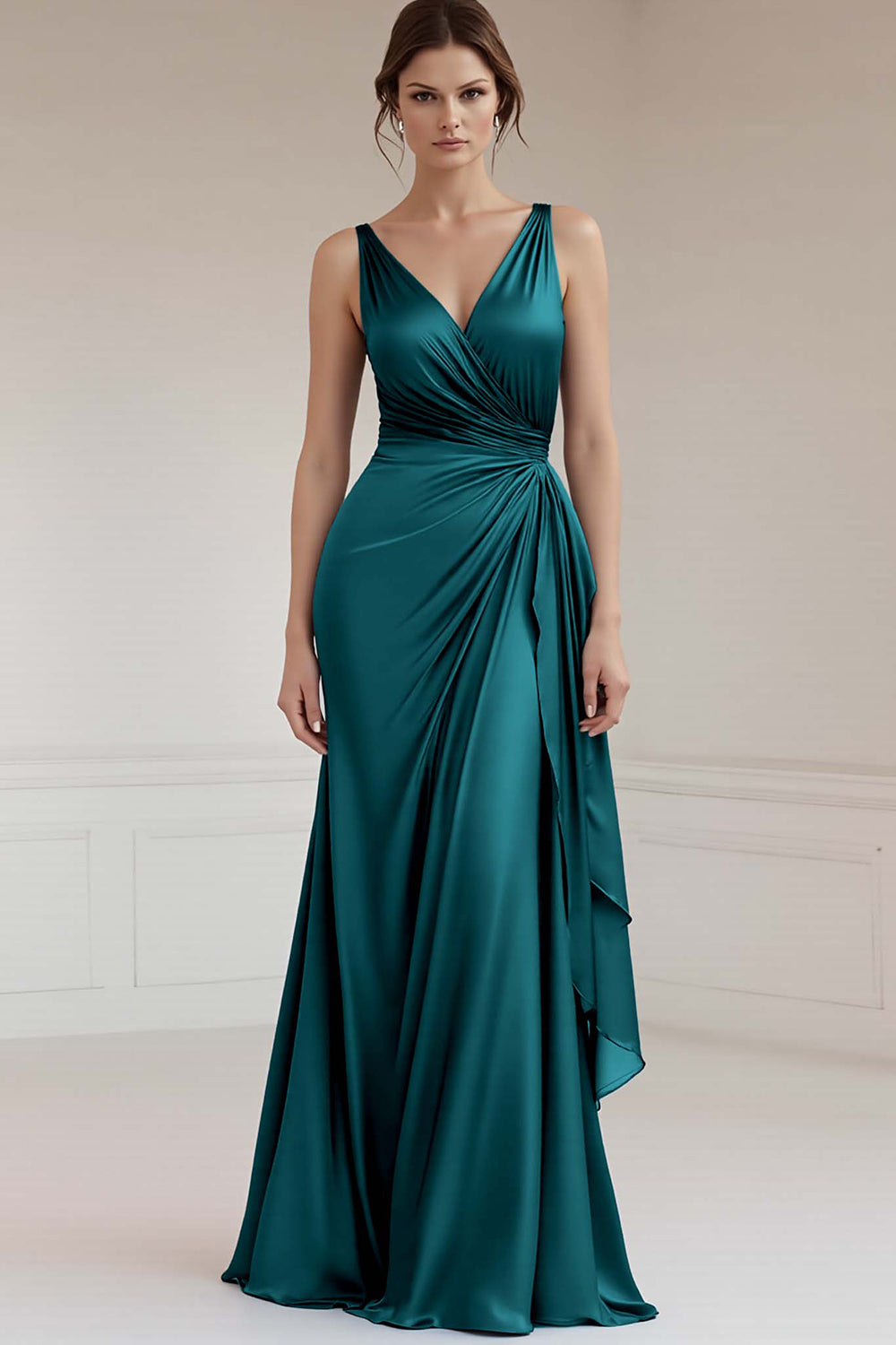 Peacock Sheath Satin Sleeveless Maxi Formal Dress