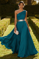 Load image into Gallery viewer, Olive Chiffon One Shoulder Ruched Long Formal Dress
