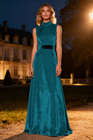 Load image into Gallery viewer, Pink Velvet High Neck Long Holiday Party Dress with Belt