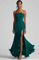 Load image into Gallery viewer, Strapless Sheath Chiffon Maxi Black Tie Dress with Slit