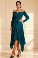 Load image into Gallery viewer, Brown Off the Shoulder Pleated Asymmetrical Mother of the Bride Dress