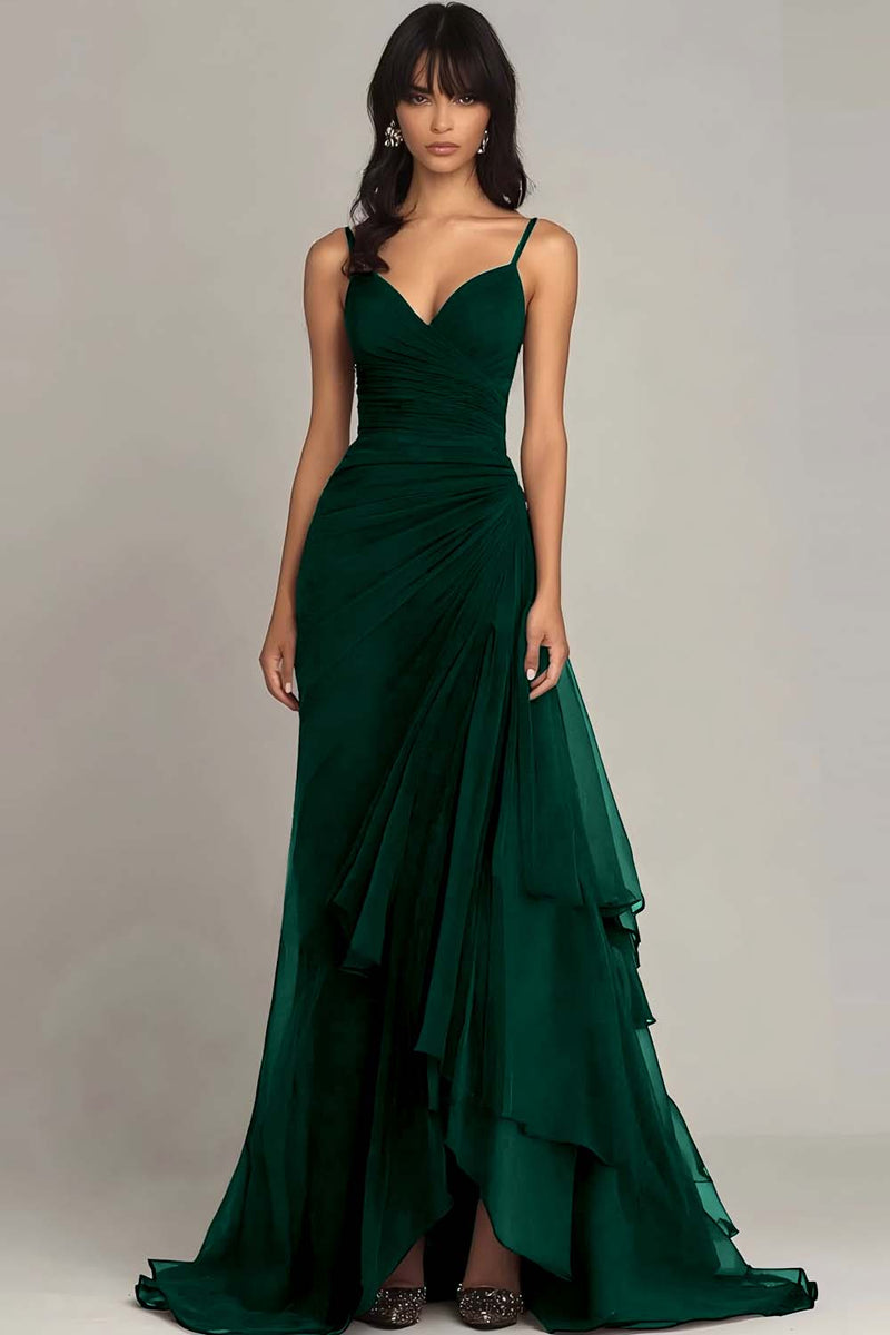Load image into Gallery viewer, Ink Blue Sheath Chiffon Long Formal Dress with Ruffles