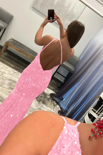 Coral Sequins Mermaid Long Prom Dress