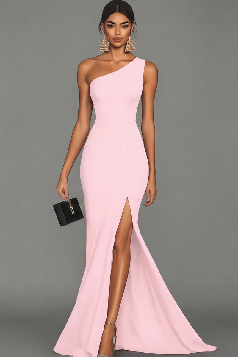Load image into Gallery viewer, Black Mermaid One Shoulder Satin Long Formal Dress with Slit