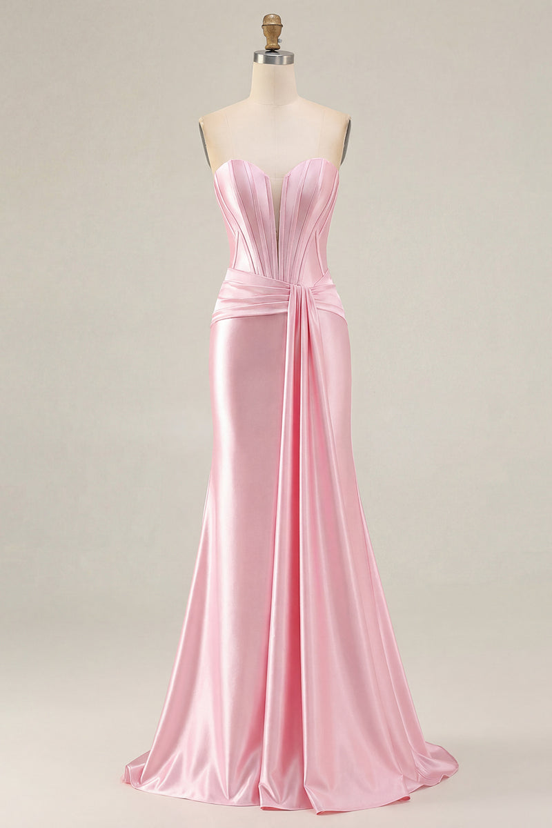 Load image into Gallery viewer, Dark Green Strapless Mermaid Long Corset Prom Dress
