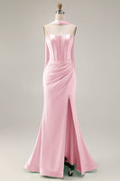 Load image into Gallery viewer, Mermaid Light Green Corset Neck Scarf Long Prom Dress with Slit