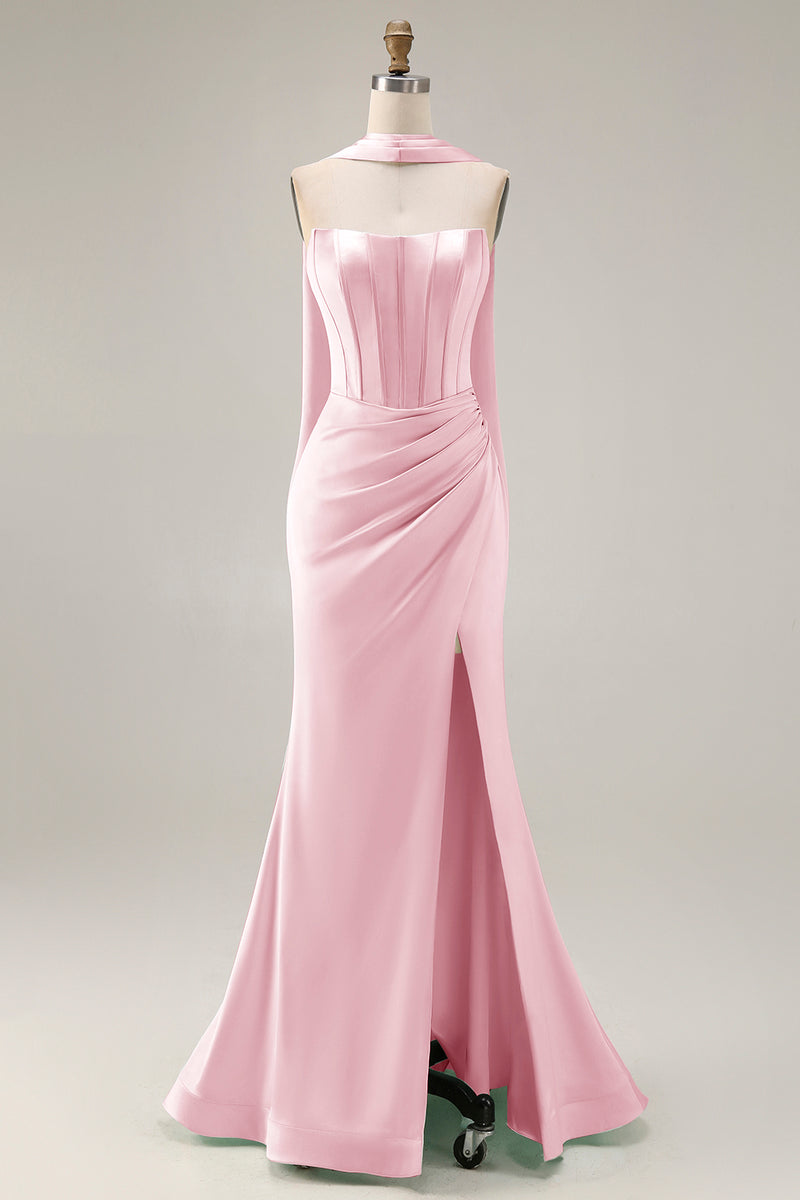 Load image into Gallery viewer, Mermaid Light Green Corset Neck Scarf Long Prom Dress with Slit